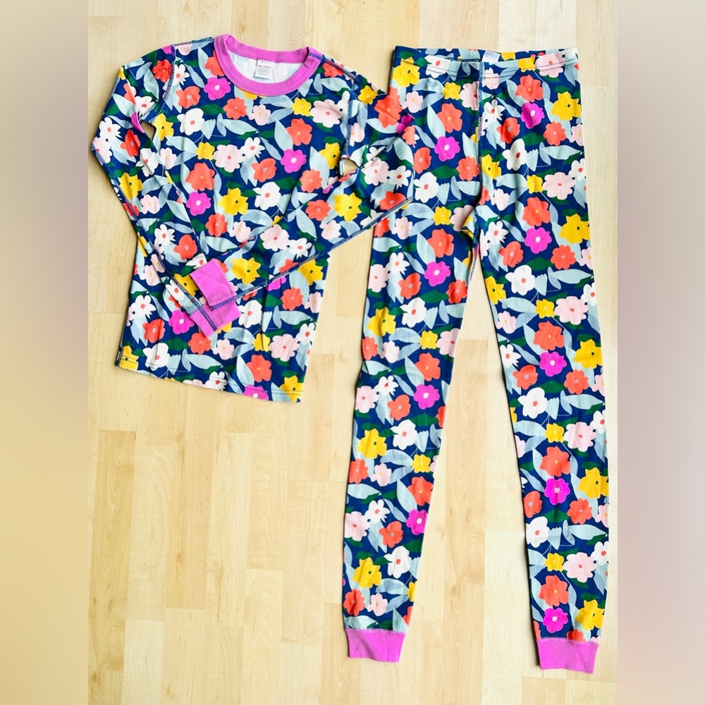 Hanna Andersson Pink Orange Blue Floral Organic Cotton Pajamas Kids 14 NWOT